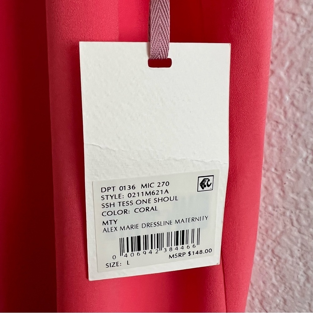 NWT Alex Marie Maternity Coral One Shoulder Dress Large - Picture 6 of 8